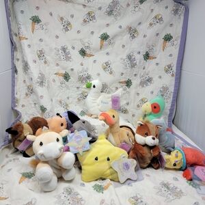 LOT of 11 VTG Precious Moments Tender Tails Plush Beanies + Handmade Quilt